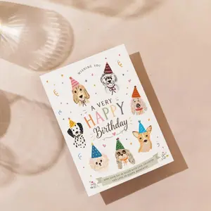 Cute Dog Birthday Card, Dog Lover Card, Illustrated Dog Card, Happy Birthday Card for Him Her, Animal Greeting Card