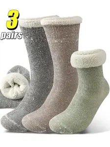 3 Pairs Women's Wool Blend Warm Socks, Thick Knit Calf High Socks for Fall & Winter, Perfect for Casual and Outdoor Activities