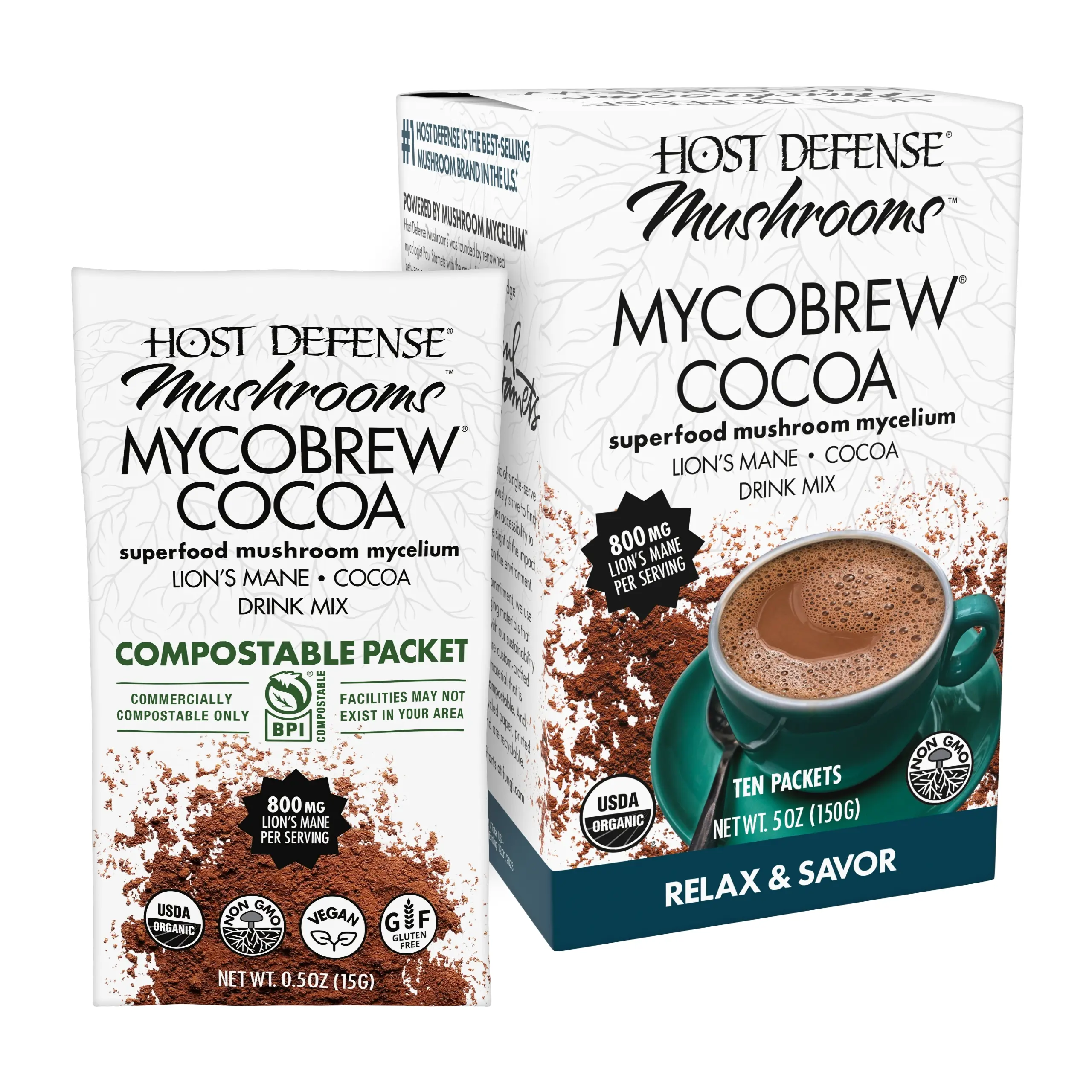 Host Defense MycoBrew Cocoa Sachets - 10 Count