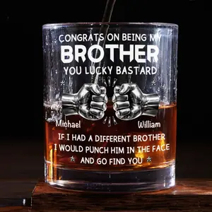 Personalized Whiskey Glass for Brother - Fun Gift, Unique Glass with Personalized Message, Sentimental Brother Gift for Whiskey Lovers on Birthdays, Family Keepsake