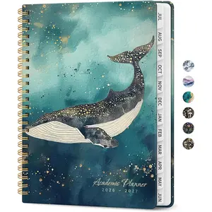 Planner 2026-2027, Academic Monthly and Weekly Calendar Planner for Women, July 2026 - June 2027, Hardcover Pretty Agenda Planner Book with Tabs, Spiral Daily Organizer for School Office Home Supplies, 6.3" x 8.5" - Whale Dreams