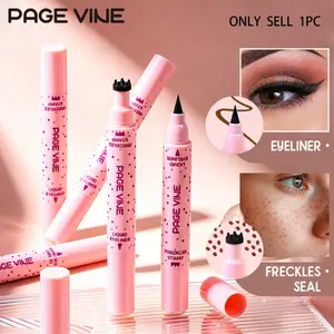 PAGE VINE 2-in-1 Eyeliner & Freckle Stamp Pen, Long-Lasting Easy to Pigment, 4 Colors Available, Natural Lifelike, Waterproof Quick-Dry Faux Freckle Makeup Pen for Beginners & All Skin Types