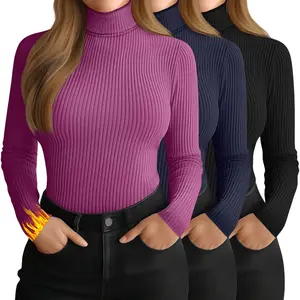 Women's 3 Pack Plus Size Thermal Turtleneck Tops Ribbed Long Sleeve Shirts Stretch Slim Fit Base Layer