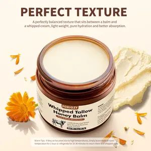 Fokiozy Whipped Beef Tallow & Raw Honey Balm - 2oz, Ultra-Nourishing All-Natural Face Cream, Body Lotion & Lip Balm, Grass-Fed & Organic Ingredients, for Intense Hydration and Repair