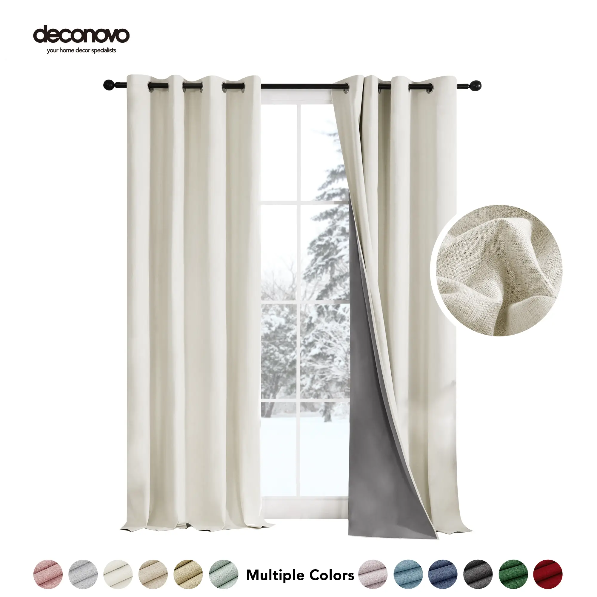 Deconovo 100% Linen Blackout Curtains (2 Panels) – Thermal Insulated, Energy Efficient, Soft Texture, Wavy Drapes for Living Room & Bedroom