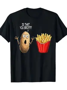 Men's Humorous 'Is It You, Bro?' Potato Chips Pattern T-Shirt- Black Casual Breathable Crew Neck Top, Machine Washable Regular Fit, Suitable for Daily Wear world tshirts