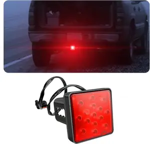DIBMS 15 LED Red Lens Brake Light Trailer Hitch Cover, Universal Fit 2" Receiver, Super Bright Smoked Lens Square Tail Light, Car Exterior Accessories for Towing Truck SUV RV