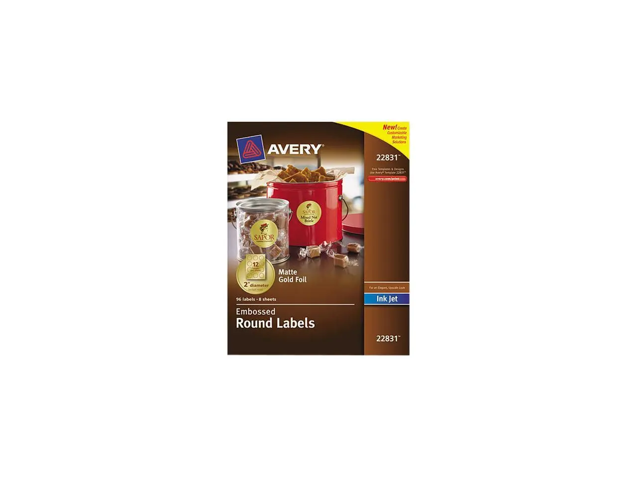 Avery Printable Embossed Foil Round Labels, 2" Diameter, Gold, 96 Customizable Labels (22831)