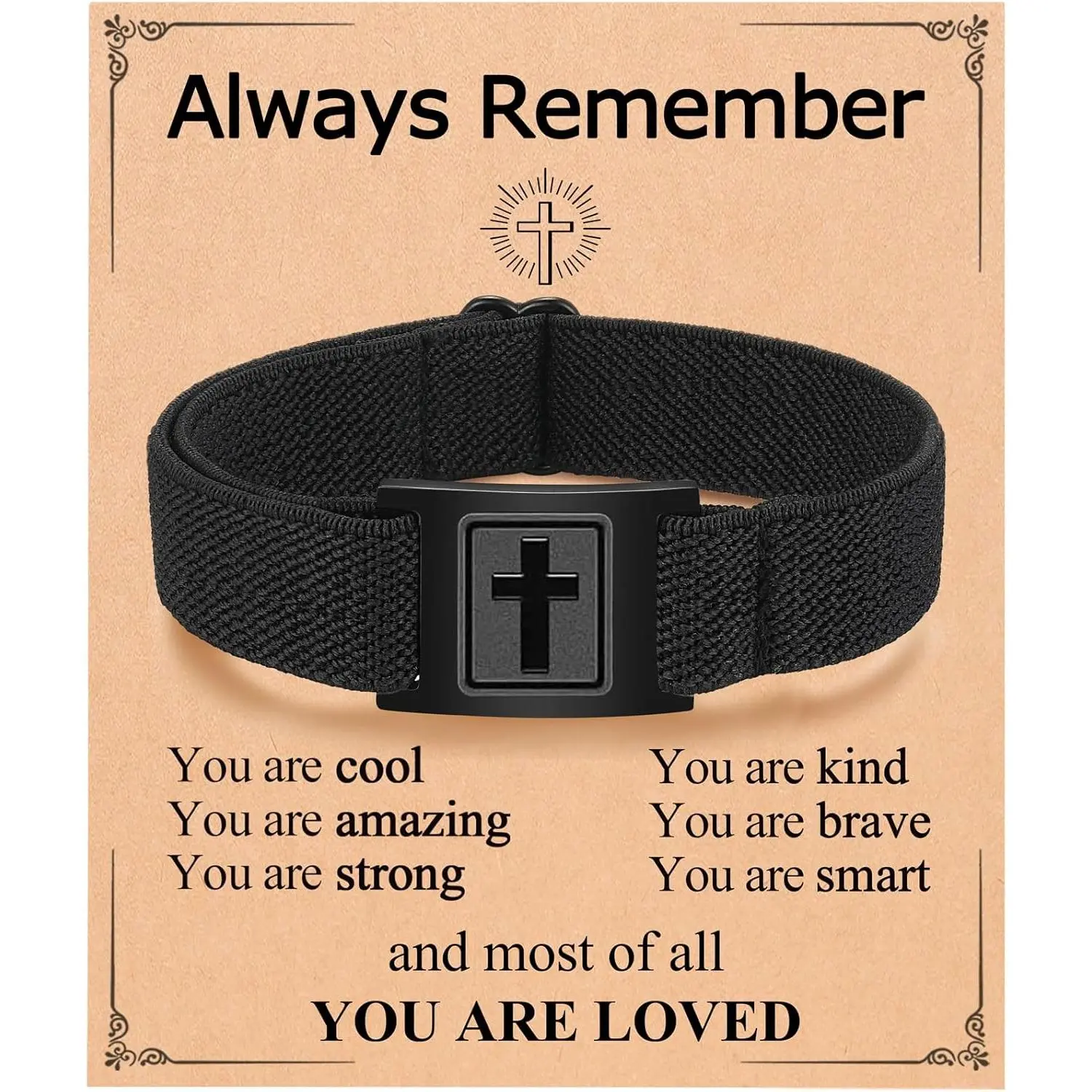 Boys' Adjustable Braided Rope Cross Bracelet - Christian Faith Jewelry with Encouraging Card, for Baptism, Strength, Youth, Holiday Milestones, Graduation, Engagement, Male-Fit Simple Design