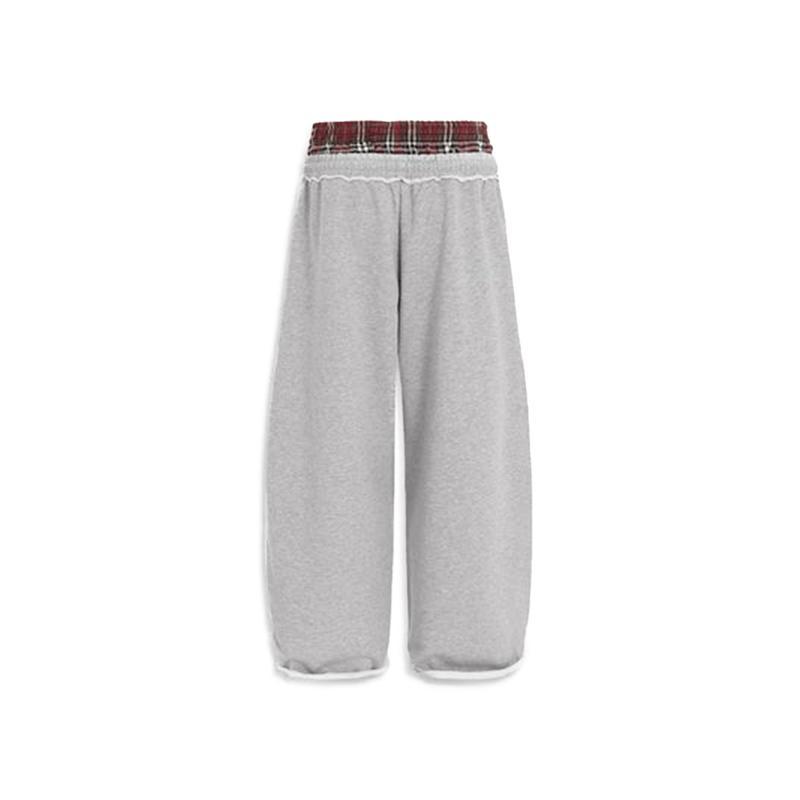 Hip-Hop Style Wide-Leg Plaid Patchwork Sweatpants Super Loose Casual Sweatpants Side Three Stripes Wide-Leg Straight-Leg Pants Street Fashion Sweatpants