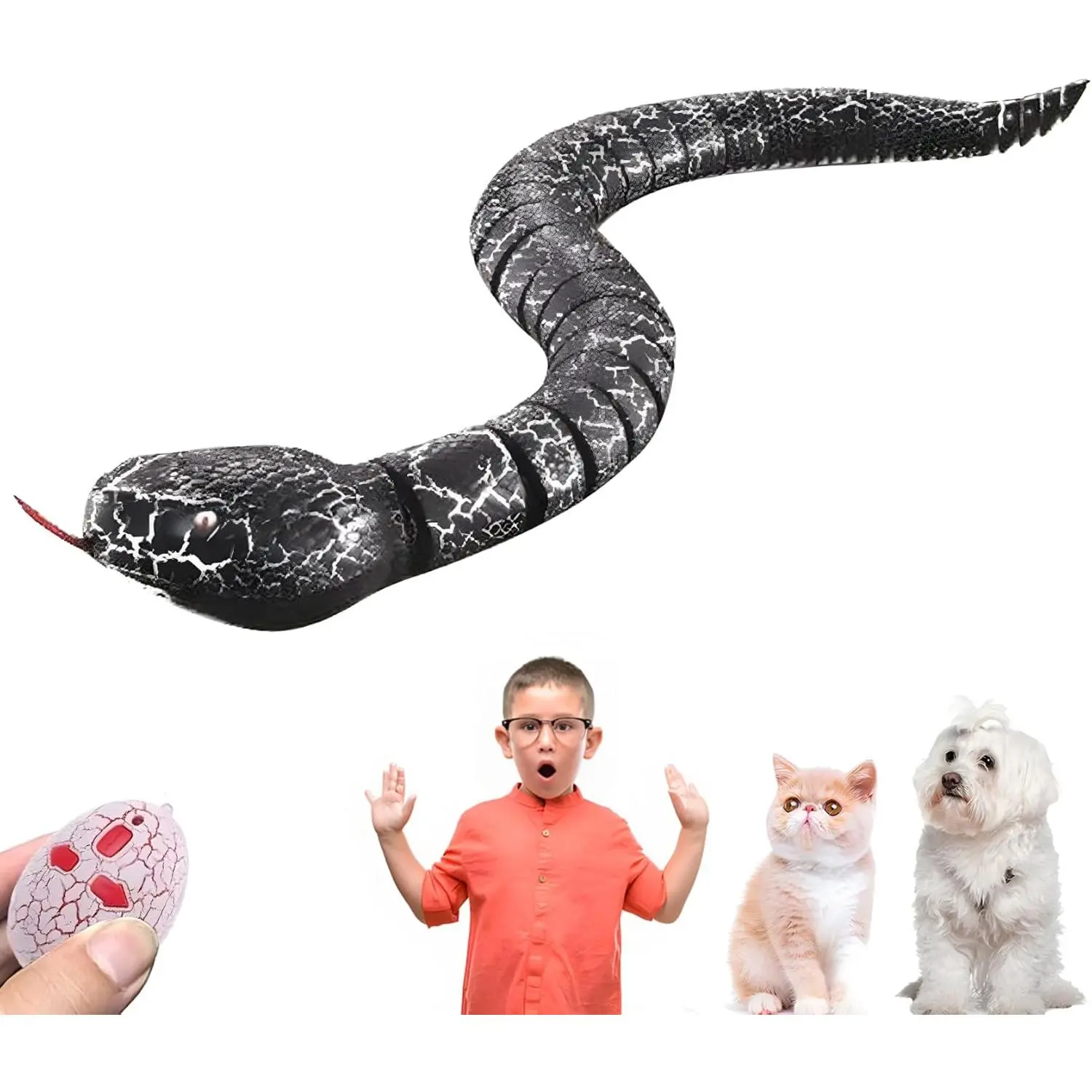 Remote Control Snake Toy, Realistic RC Snake Toy USB Rechargeable Robot Rattlesnake Model 16" Long Animal Prank Toy for Kids and Adults Christmas Halloween Birthday Gifts (Black)