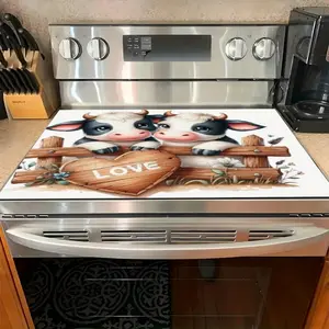 Diatom Mud Cute Cows "LOVE" 2D Stove Top Cover, Heat Resistant Scratch Proof Protector, Easy Clean Multi-Use Mat for Stoves, Oven, Washer Dryer, Farmhouse Kitchen Decor #DiatomMud #CuteCows #FarmhouseDecor #StoveProtector #HeatResistant #EasyClean