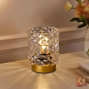 MJ PREMIER Battery Operated Lamp with Timer, Cordless Table Lamps for Shelf Decor, Rhombus Texture Aesthetic Crystal Lamp, Small Decorative Lamps for Bedroom/Bathroom/Kitchen/Entryway/Dorm (Clear)