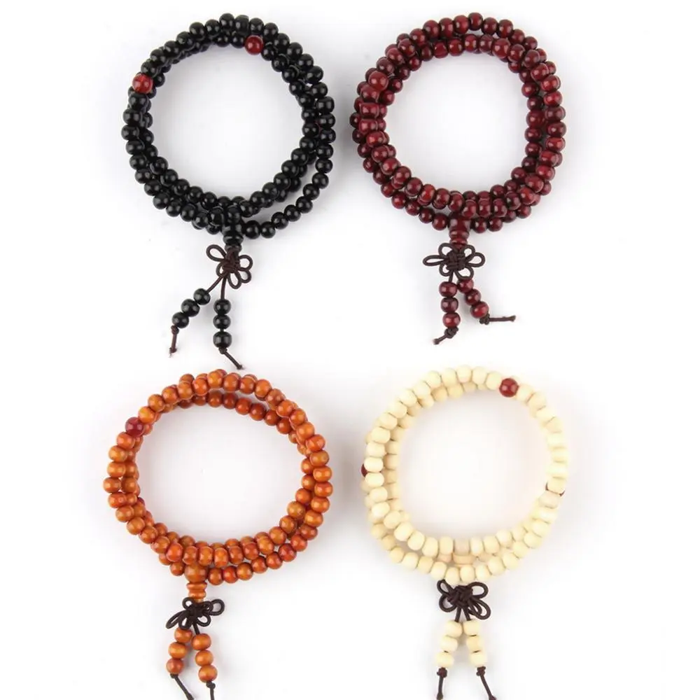 Unisex 6mm Natural Sandalwood Buddhist Prayer Beads Bracelet - 108 Round Mala Wood Beads, Elegant, High Quality, for Meditation & Chanting of the 3 Jewels, Decorative Role, Historical Significance