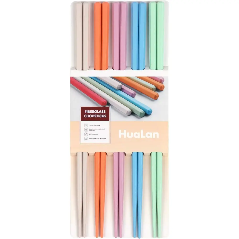 Colorful Fiberglass Chopsticks, Dishwasher Safe Chopstick, Reusable Non-slip Chopsticks, 9.5 Inches, 5 Pairs