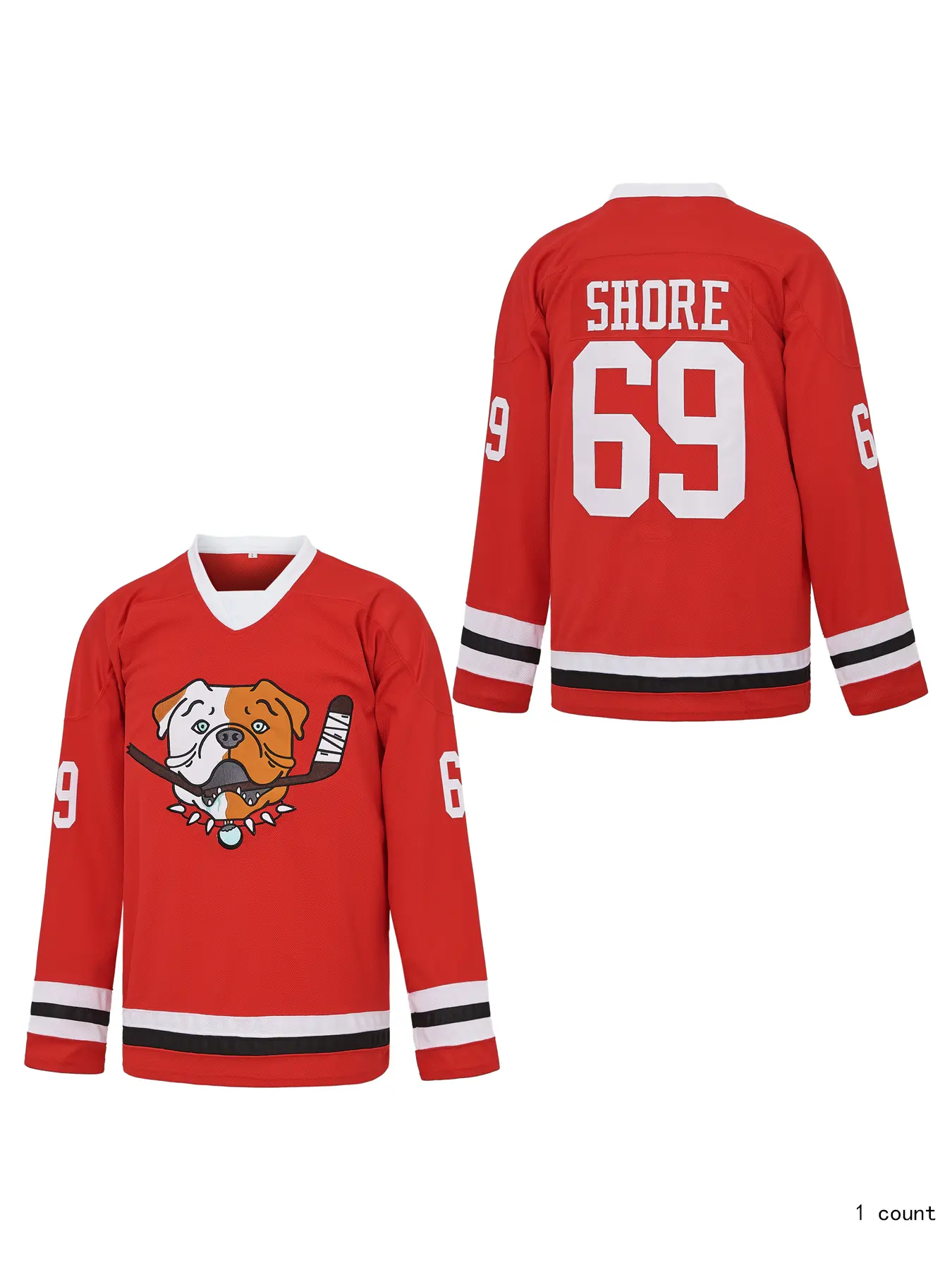 Men's #69 Shore Hockey Jersey, Fitted V-Neck Athletic Shirt with Stitched Tackle Twill, Flexible Breathable & Quick Dry Polyester for 90s Watch Party Costume, S-XXXL