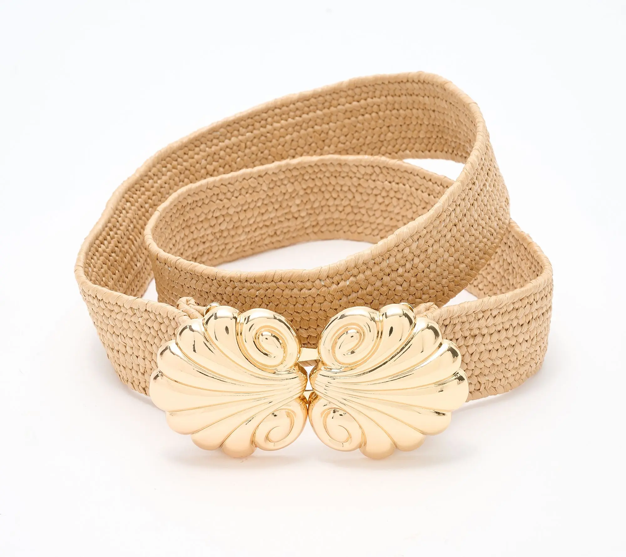 Susan Graver Stretch Raffia Belt with Novelty Shell Closure Susan Graver Stretch Raffia Belt with Novelty Shell Closure