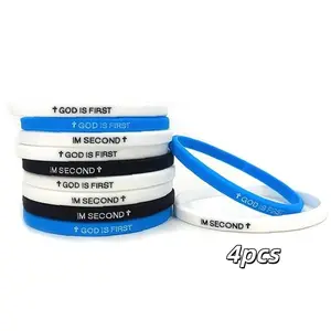 4pcs God Is First I'm Second Silicone Rubber Wristbands, Mix & Match Scripture Bands, Uplifting Set for Men Women Teens