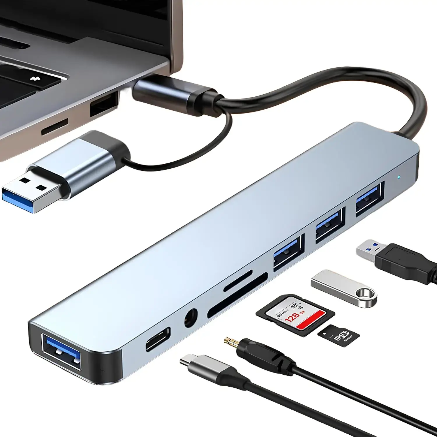 USB C Hub USB Splitter 8-in-1 USB Extender with 4 USB Port 1 USBC Jack TF/SD Card Reader 3.5mm Audio Output for MacBook Pro/iPad Pro/iPhone 17/16/15/Laptop/Galaxy Phones/More Usb Port Adapters
