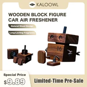 Wooden Square Mini Figurine Car Air Freshener, Cute Wooden Doll Shape Car Vent Clip Diffuser, Natural Solid Wood Aromatherapy Decoration, Long Lasting Fragrance Car Interior Accessory, Eco Friendly Refillable Car Perfume Ornament Gift for Men Women