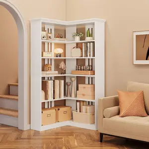 Half-Size 72.8" Tall 5-Tier Farmhouse L-Shaped Corner Bookshelf | Home Use