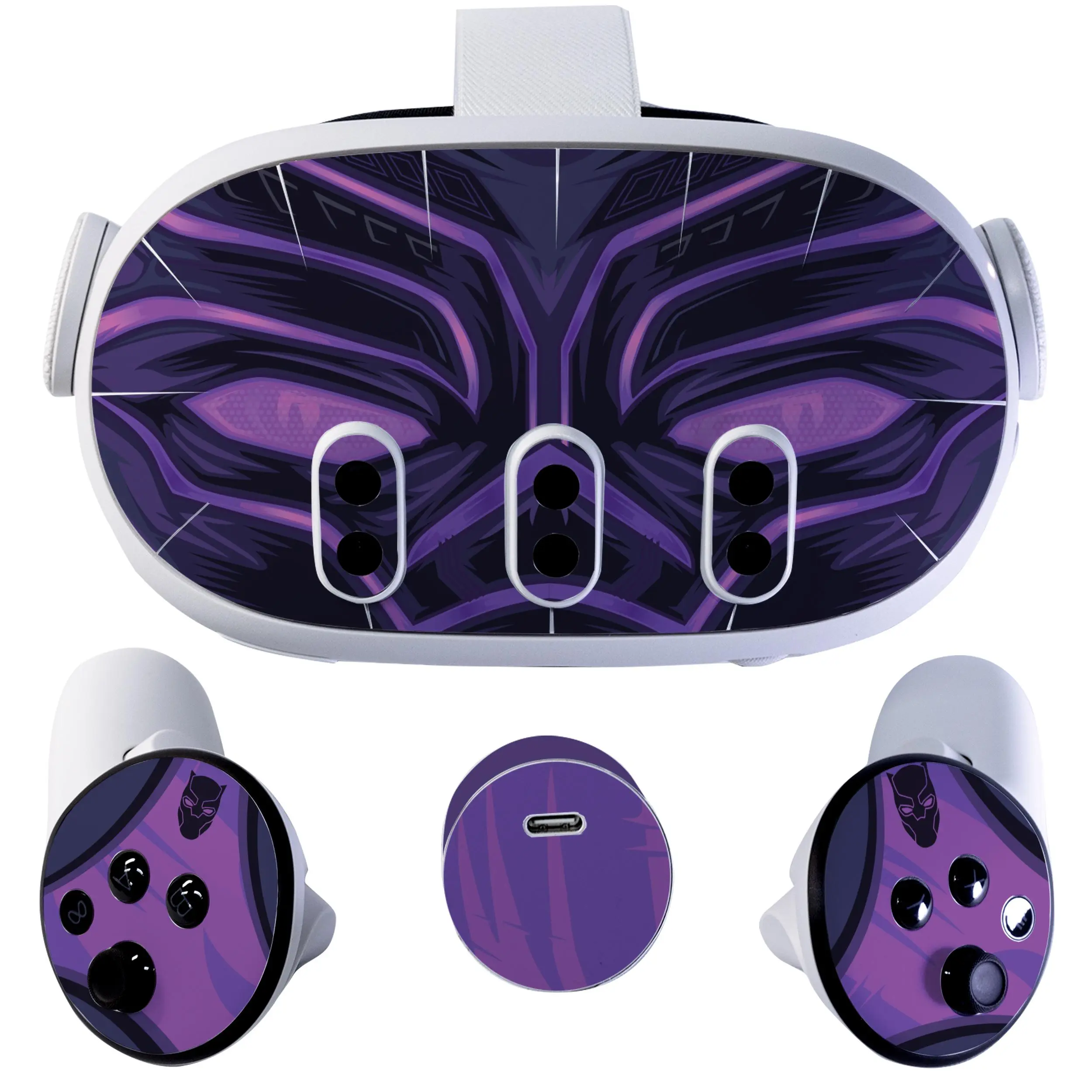 Easy-to-Apply Skin Sticker Kit compatible with Meta Quest 3 VR headset - Purple Cat virtual reality accessory - VR protector skin covers