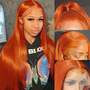 Oveflect Ginger Lace Front Wigs Human Hair 13x6 Straight Wave Wig Orange Ginger Wig Human Hair Pre Plucked 350 Deep Wave HD Lace Front Wigs for Women 200% Density