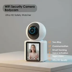 2-Way 1-Touch Video Calling WiFi Security Camera - Mobile Remote Intercom, Smart Tracking, Voice Activation, Night Vision, Ultra HD - Ideal for Elderly Care, Home Monitoring Bodycam