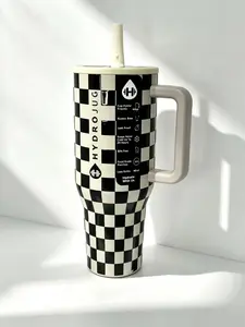 HydroJug 40oz Insulated Stainless Steel Tumbler with Handle & Straw, Black & White Checkered Leak Proof Travel Mug, Cup Holder Friendly, BPA Free for Iced Coffee, Water, Office & Gym