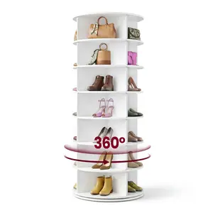 VASAGLE 7-Tier Rotating Shoe Rack Tower, Free Standing 360 Degree Spinning Shoe Organizer, Lazy Susan Bag Display Storage Rack, for Corners, Closets, Small Spaces
