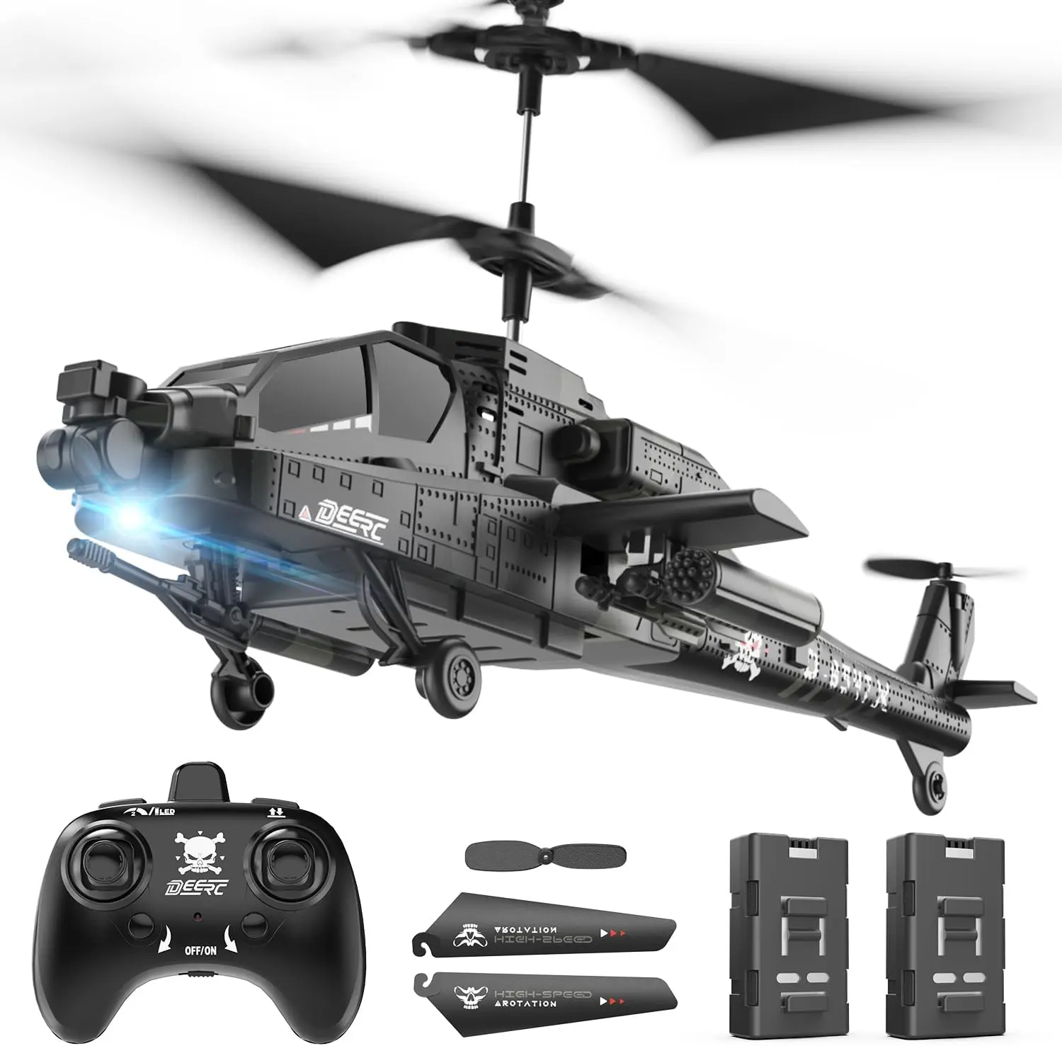 DEERC Remote Controlled Helicopters, 2.4GHz RC Aircraft with LED Lights, Altitude Hold, 26 Mins Flight Time, 2 Batteries & Durable Design