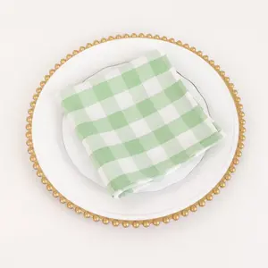 5 Pack Polyester Napkins 15"x15" Sage Green/White Buffalo Plaid Gingham Style Dinner Napkins