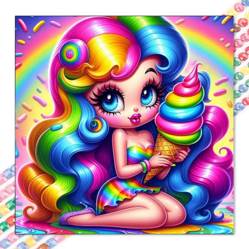 5D DIY Full Drill Round Diamond Painting - Diamond Art Kit Rainbow Girl Mosaic Canvas DIY Craft Wall Art, Home Wall Decoration, Diamond Painting Kits