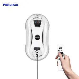 PuRuiKai Smart Round Window Cleaning Robot with High Suction Power (5600Pa), Manual Spray Required, Dual-Disk Design, Remote Control & Plug-in Operation
