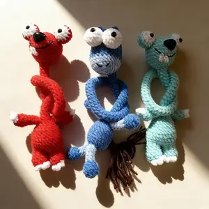 Cute Amigurumi Monster Frog Car Hanging Ornament - Red, Blue, and Green Crochet Decorations for Vehicles