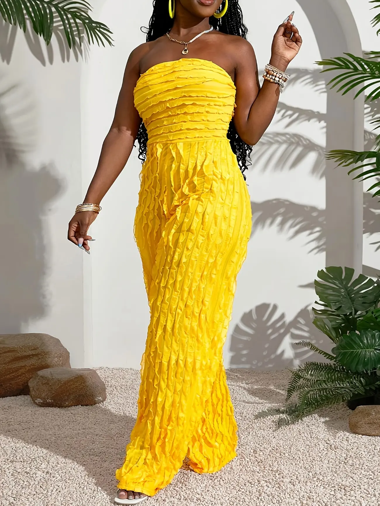 Solid Yellow Women's Jumpsuit, Casual Comfy Sleeveless Polyester Overalls for Versatile Styling, Style, Casual Comfy Jumpsuit, Overalls Jumpsuit, Women's Clothes