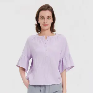 Women's Flounce Short Sleeve Button-Down Collar Blouse - Universal Thread Lilac Purple M