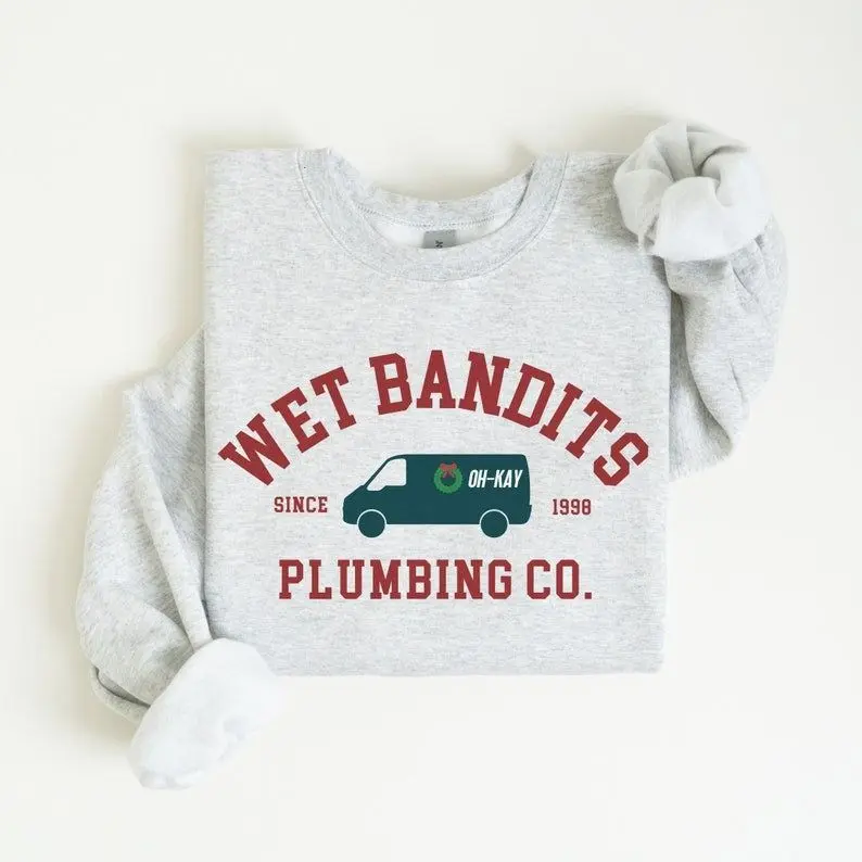 [Sale off up to 50%] Funny Christmas Sweatshirt, Wet Bandits Plumbing Co Shirt, Holiday Movie Lover Sweatshirt, Trendy Christmas Gifted Sweatshirt, Xmas Crewneck