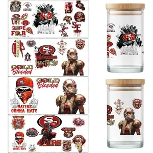 4 Sheet Cup Wraps American Football UV Dtf Cup Wraps for 16 Oz Glass Cups Tumblers, Waterproof Rub on Transfers Stickers for Wood Furniture Car DIY Crafts Decor Wrap Decals