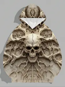 Men's Casual Skull Print Hoodie, Fall & Winter Graphic Sweatshirt with Kangaroo Pocket, Comfortable Loose Fit Fashion Top, casual hooded sweatshirt, Graphic Hoodies