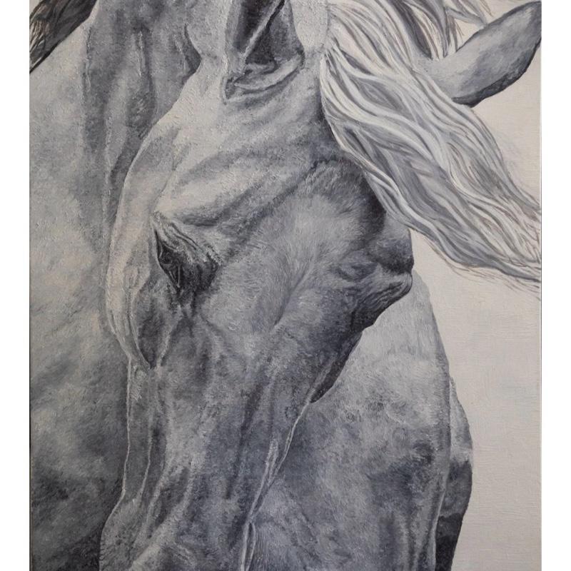 White Horse Oil Painting "Day" - Detailed Artwork Featuring Elegance and Grace