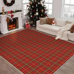 Plaid Pattern Area Rug, 1 Count Non-slip Soft Machine Washable Floor Mat, Christmas Decor Carpet for Home Living Room Bedroom, Room Decor
