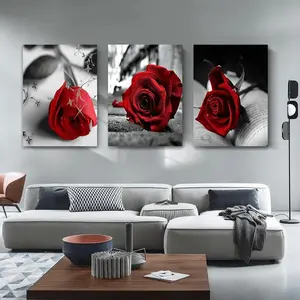 3pcs Red, roses - Modern abstract wall decor, framed and ready to hang, suitable for living room, office, cafe aesthetic wall decoration - Perfect gift for Thanksgiving, Halloween, Christmas, New Yearoween, Christmas, New Year