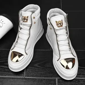 Men's High-Top Casual Sneakers In Red With White Sole - Breathable, Thick Rubber Sole, Lace-Up Faux Shoes, Versatile British Style For All Seasons, High Top Sneakers