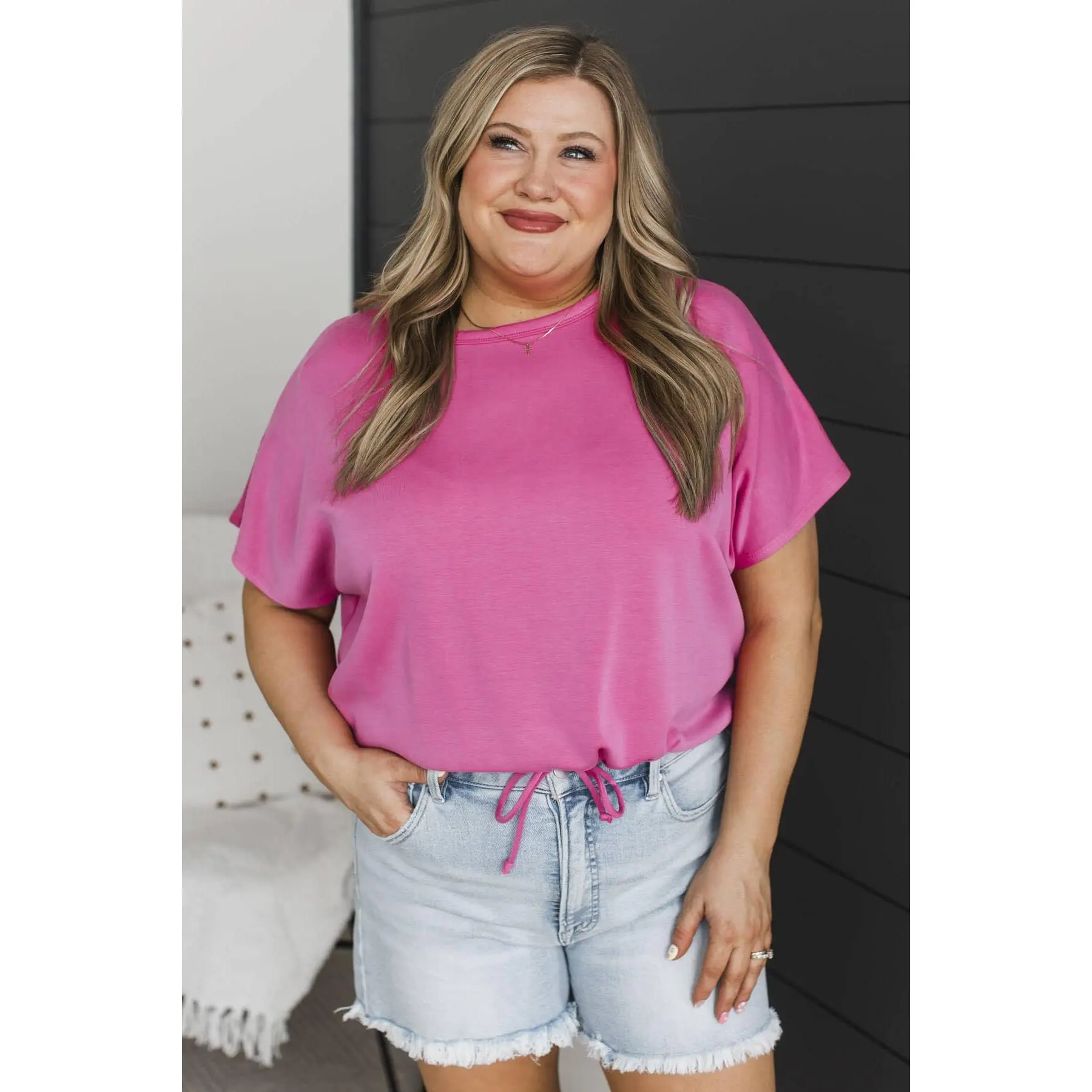Kind Gestures Drawstring Waist Top- Fuchsia