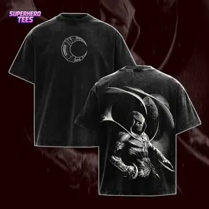 Moon Knight Marc Spector "Midnight Guardian" Ver 02 MCU Edition Double Printed Oversize Lightweight Acid Washed Tee TV Series Graphic Design Top Cotton Streetwear Comic Superheroes T-Shirt Clothes Menswear Womenswear