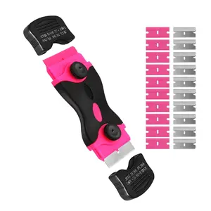 2-in-1 Glass Cooktop & Surface Scraper Tool Kit - 10 Plastic & 10 Metal Blades - Non-Scratch Sticker, Paint, Caulk Remover for Stovetops, Windows, Ceramic Tiles & Auto Detailing(Pink)