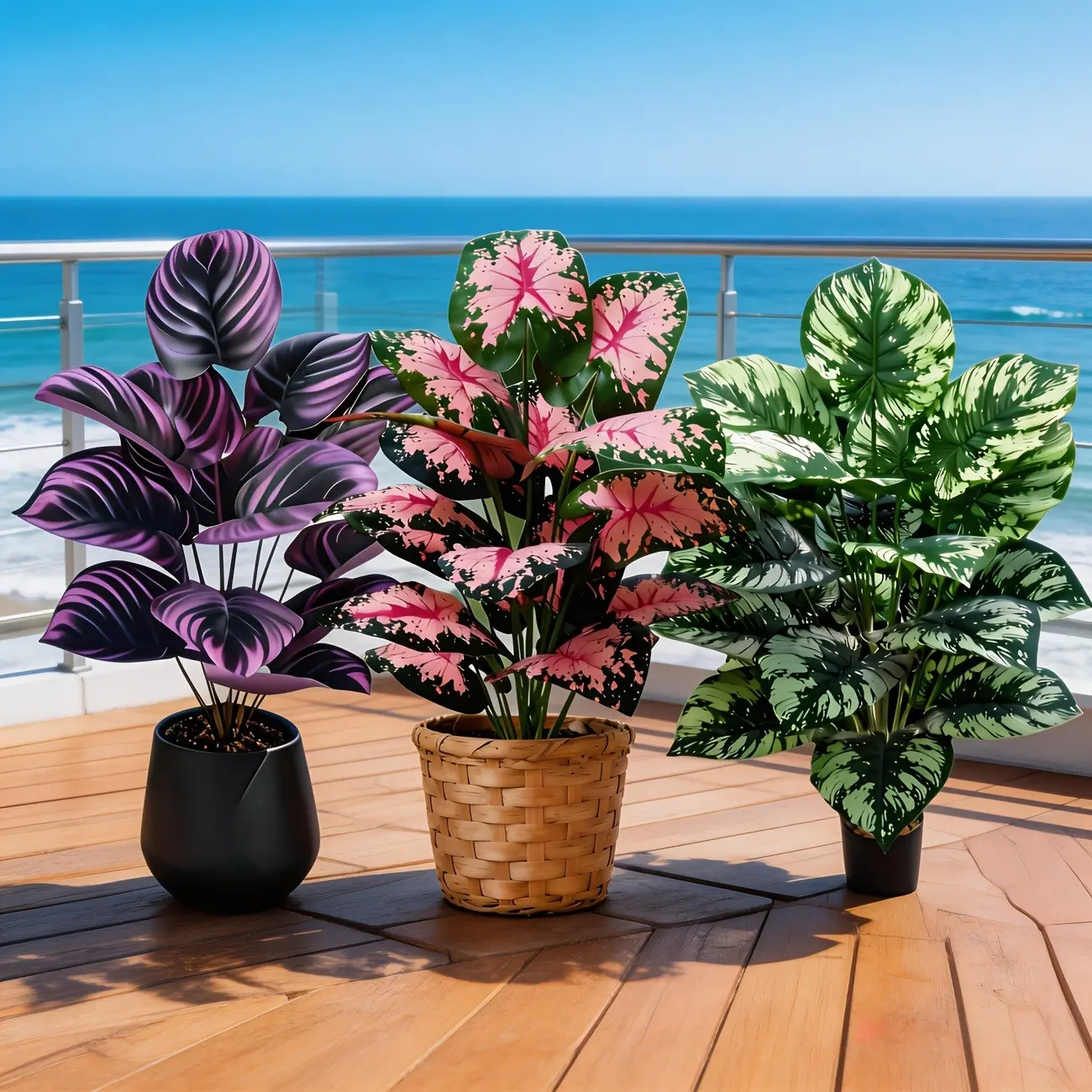 Realistic Colored Elephant Ear Plant Set, 3-Piece Artificial Greenery, Elegant Artificial Plants, Decorative Artificial Plants, Artificial Floral Plant, Fade-Resistant Indoor/outdoor Decor, Perfect for Holidays & Events