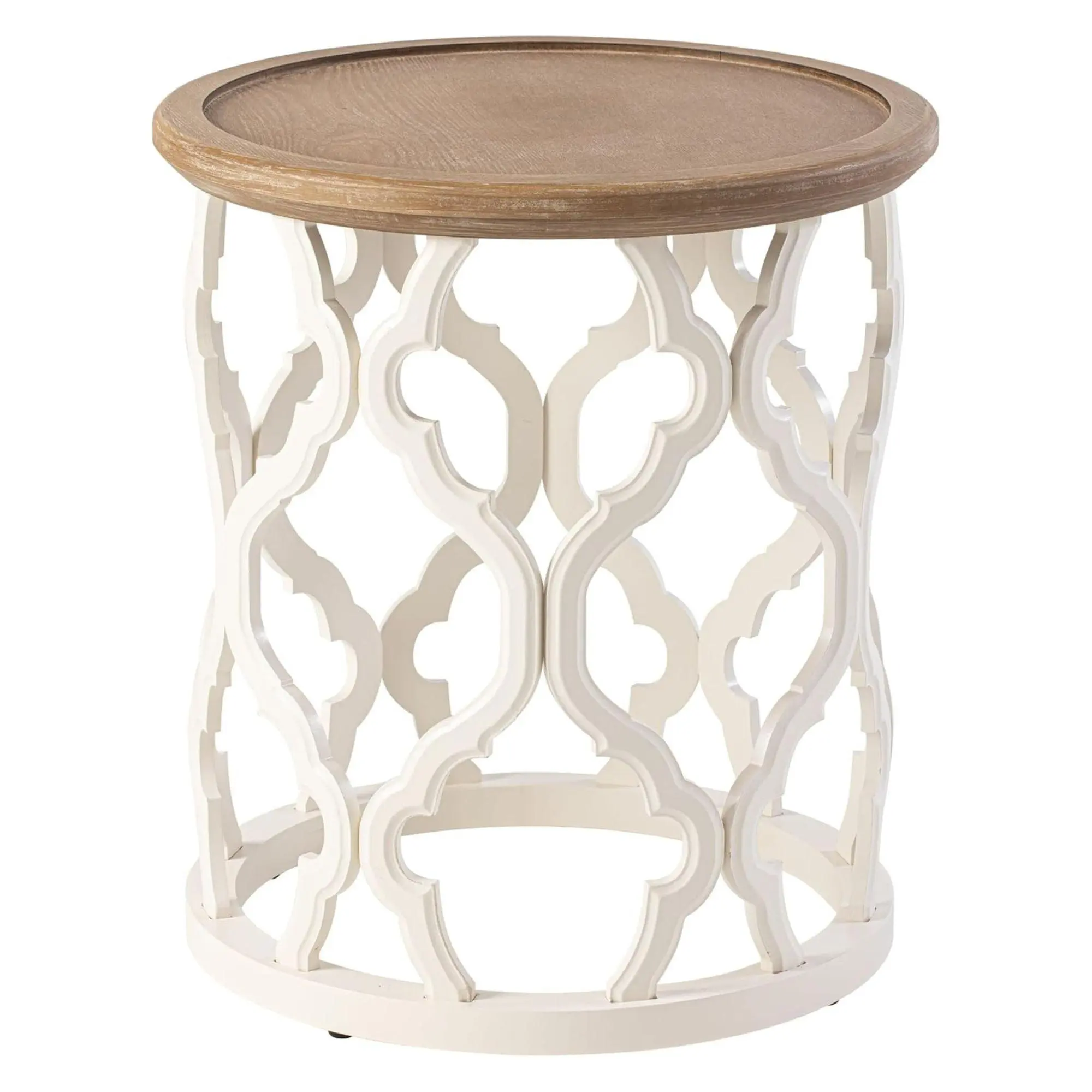COZAYH Rustic Table Round Accent Side Wood Tray Top Curved Base Furniture, White
