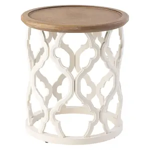 COZAYH Rustic Table Round Accent Side Wood Tray Top Curved Base Furniture, White